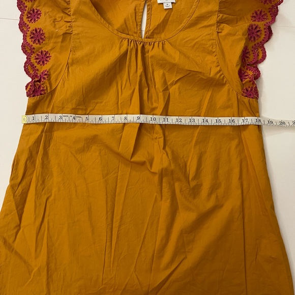 J. Crew Mustard and Pink Eyelet Embroidered Flutter Sleeve Top Size Small - Picture 12 of 13